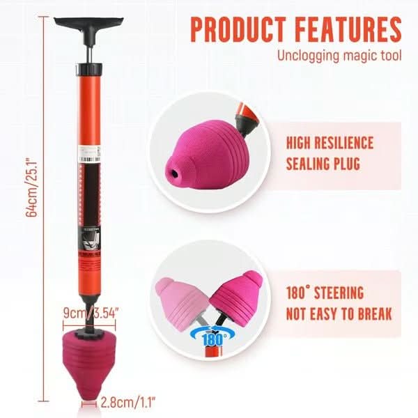 Toilet Plunger Compressed Air Interchangeable Attachments Chemical-Free