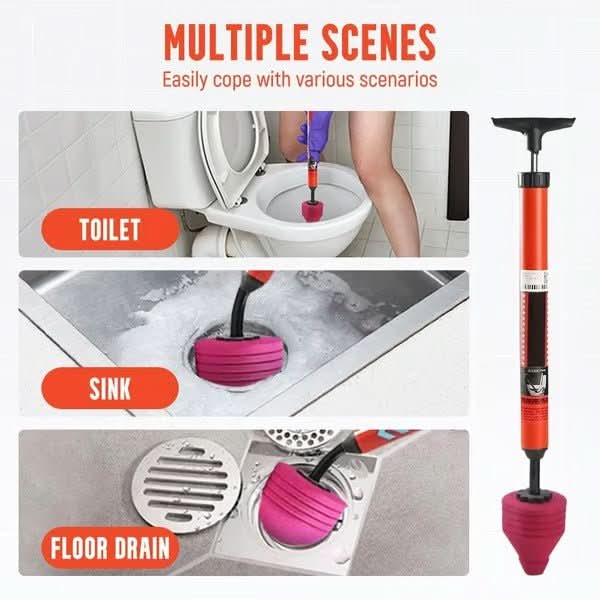 Toilet Plunger Compressed Air Interchangeable Attachments Chemical-Free