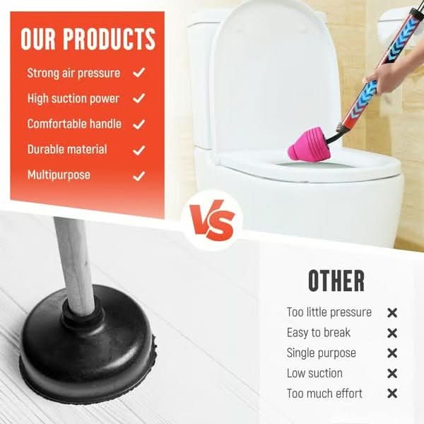 Toilet Plunger Compressed Air Interchangeable Attachments Chemical-Free