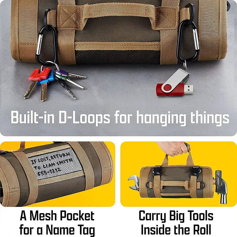 Tool Roll Bag Compact Oxford Fabric & Removable Pockets