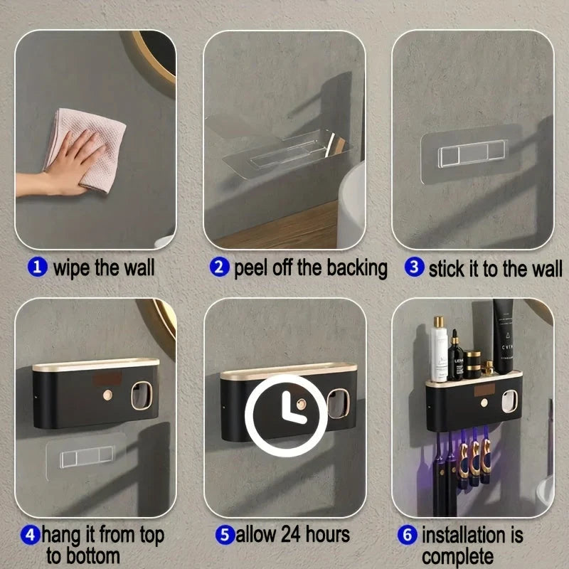 Toothbrush Holder Wall-Mounted Automatic Dispenser & UV Sterilizer Five-Slot