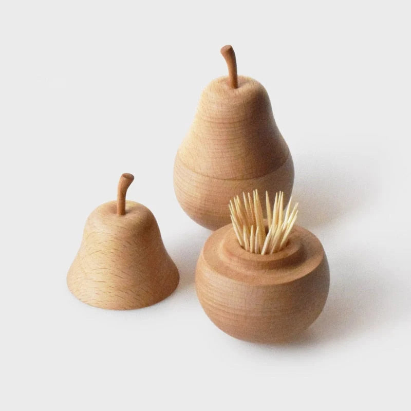 Toothpick Holder Wooden Pear-Shaped Compact