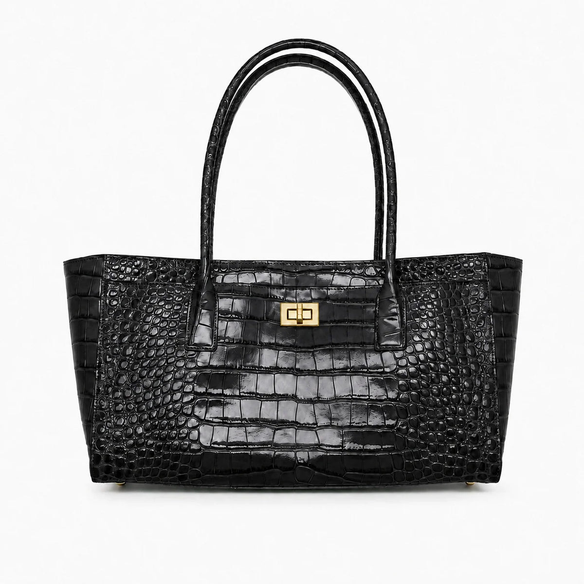 Tote Bag Crocodile-Textured Faux Leather Spacious Double Handles
