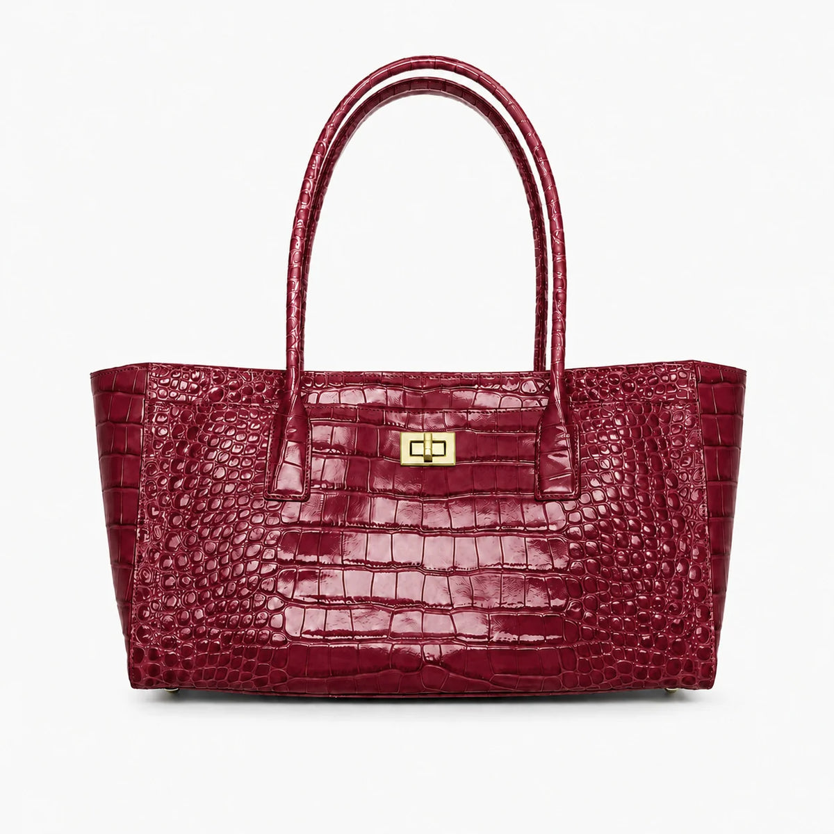 Tote Bag Crocodile-Textured Faux Leather Spacious Double Handles
