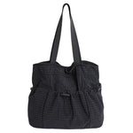 Tote Bag Drawstring Closure Checkered Pattern Spacious Compartment