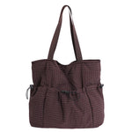 Tote Bag Drawstring Closure Checkered Pattern Spacious Compartment