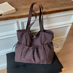 Tote Bag Drawstring Closure Checkered Pattern Spacious Compartment