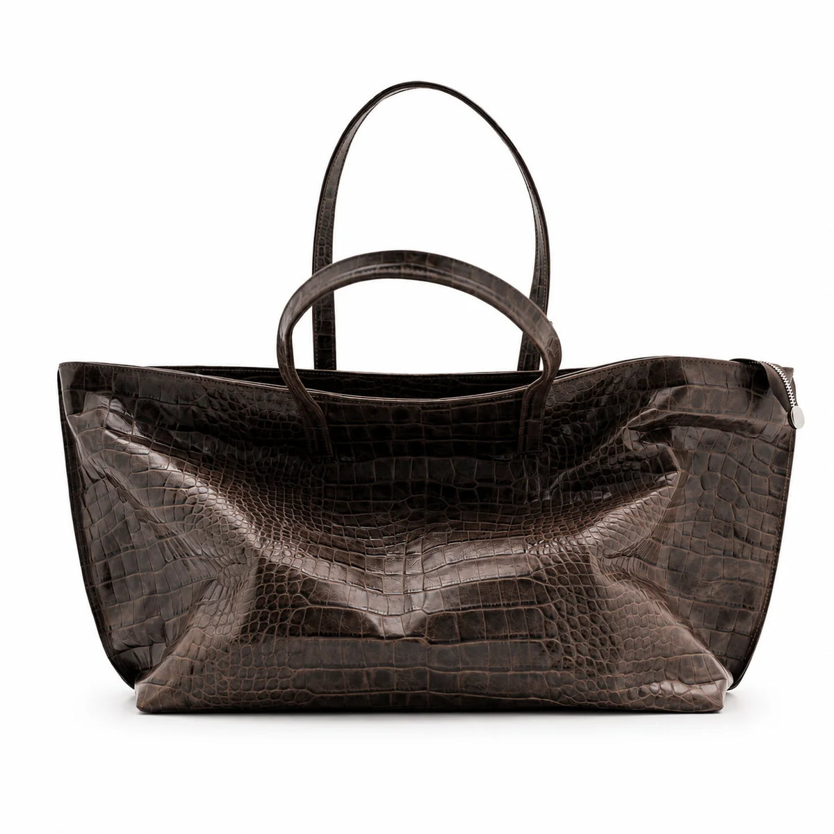 Tote Bag Large Capacity Crocodile Texture Zip Closure