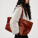 Tote Bag Large Capacity Crocodile Texture Zip Closure