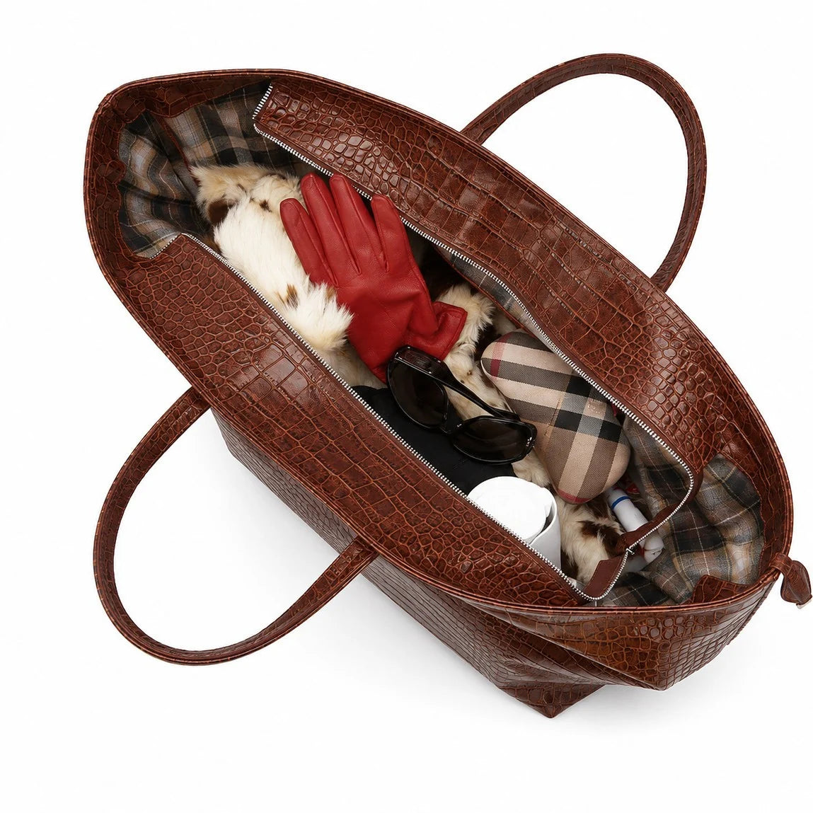 Tote Bag Large Capacity Crocodile Texture Zip Closure