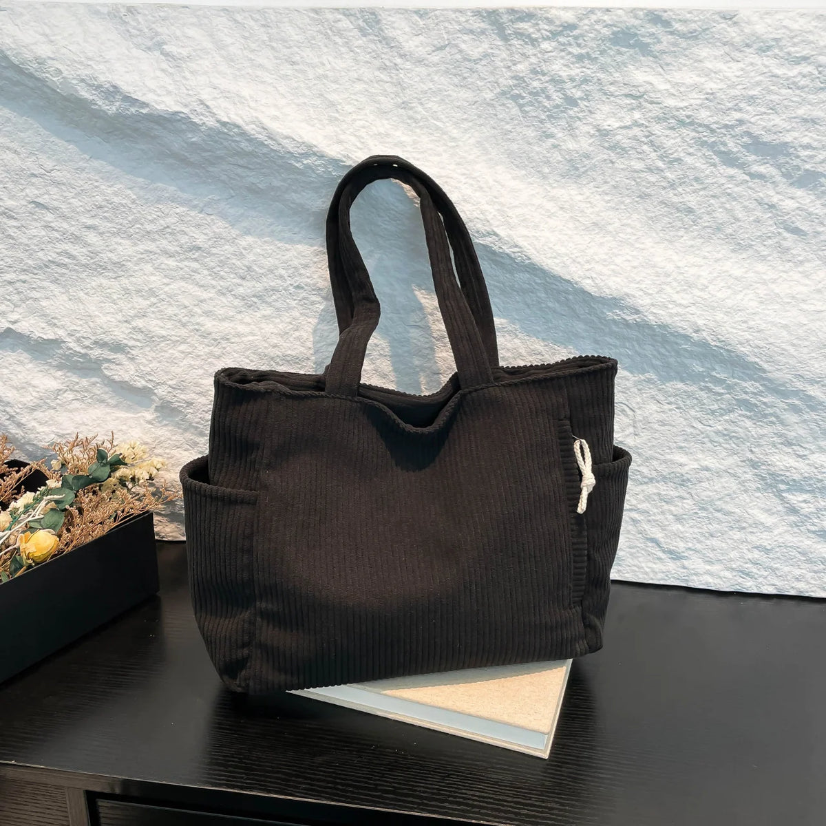 Tote Bag Textured Fabric Multiple Pockets roomy interior