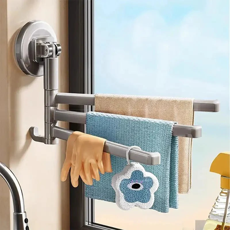 Towel Rack 180° Swivel Arms Suction Cup Mounting