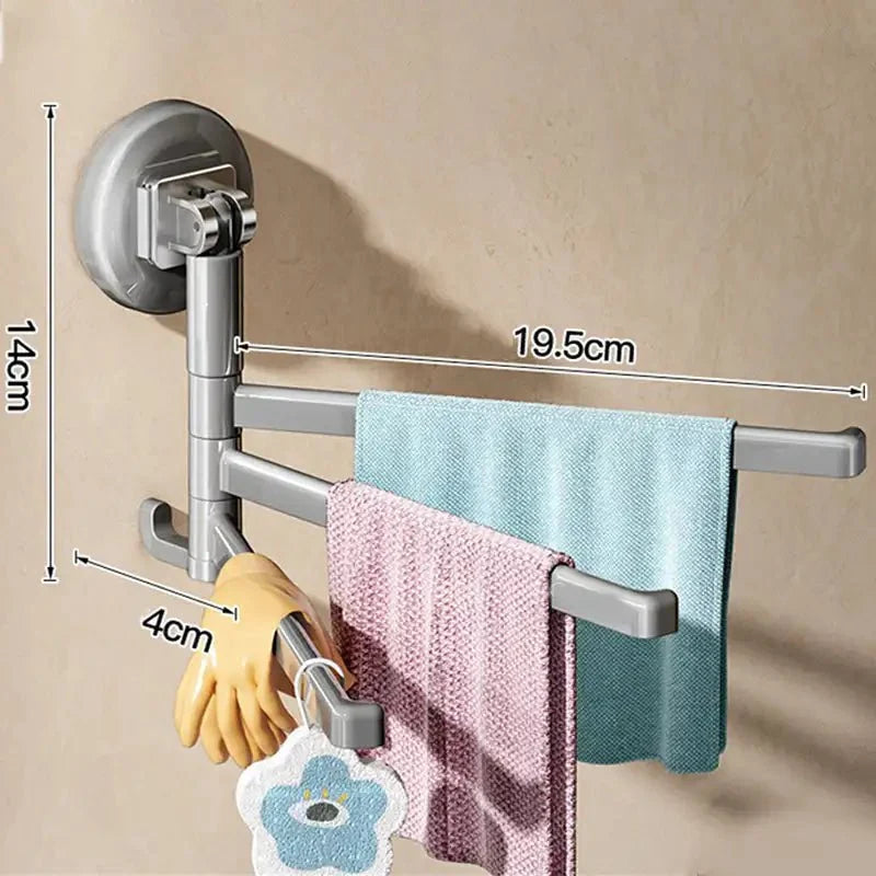 Towel Rack 180° Swivel Arms Suction Cup Mounting