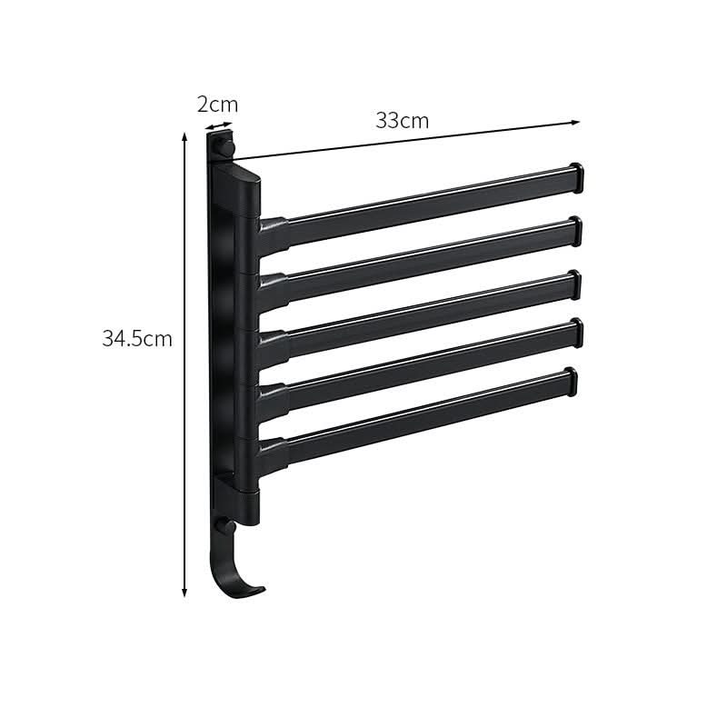 Towel Rack 5-Arm Space-Saving Matte Black Metal