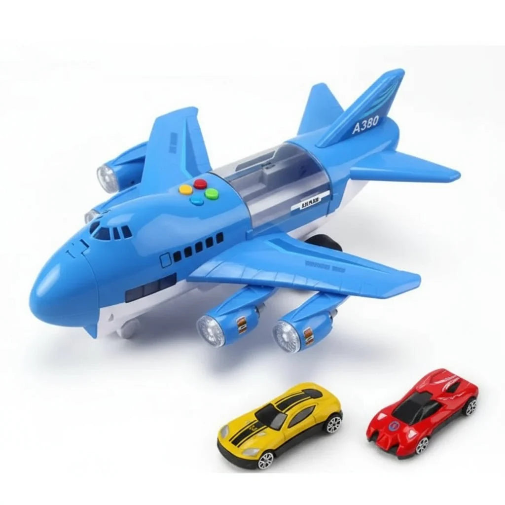 Toy Airplane Inertial Drive Lights & Music With 2 Mini Cars
