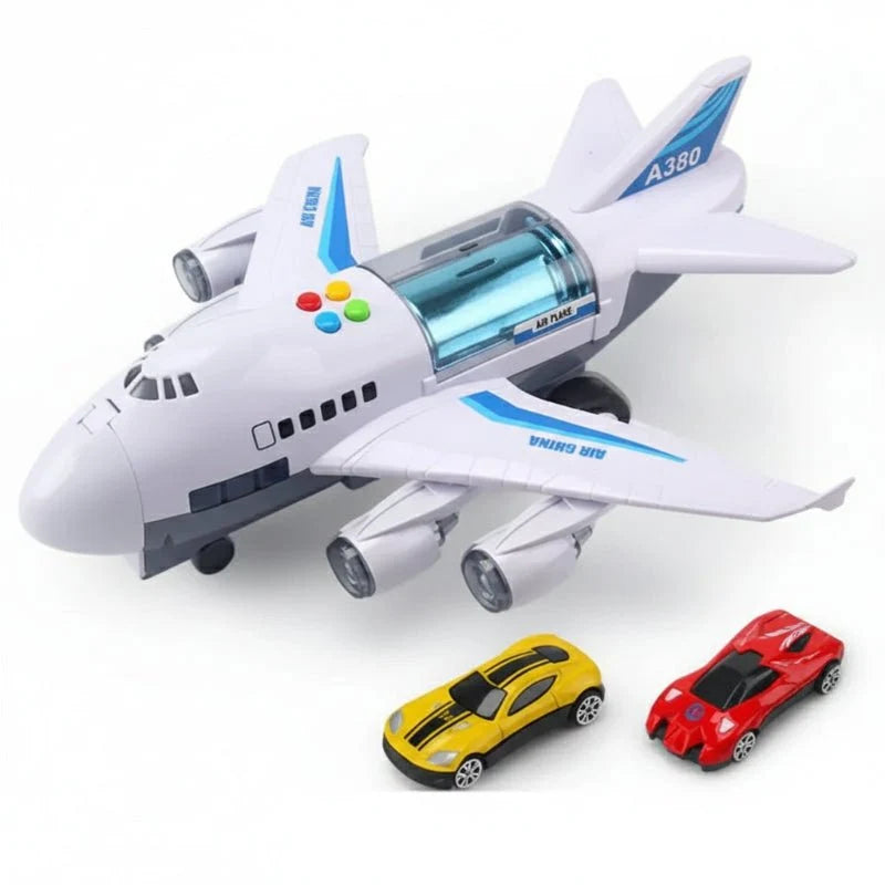 Toy Airplane Inertial Drive Lights & Music With 2 Mini Cars