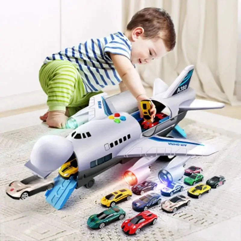 Toy Airplane Inertial Drive Lights & Music With 2 Mini Cars