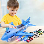 Toy Airplane Inertial Drive Lights & Music With 2 Mini Cars