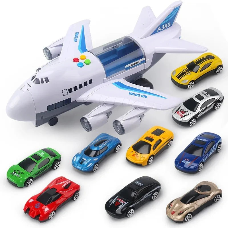 Toy Airplane Inertial Drive Lights & Music With 2 Mini Cars