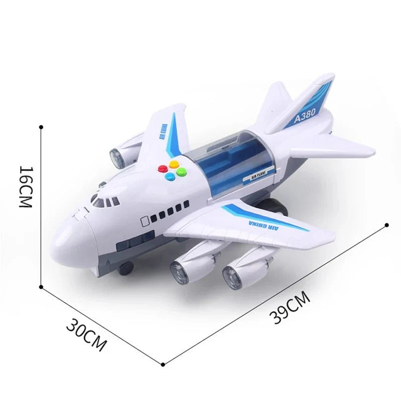 Toy Airplane Inertial Drive Lights & Music With 2 Mini Cars