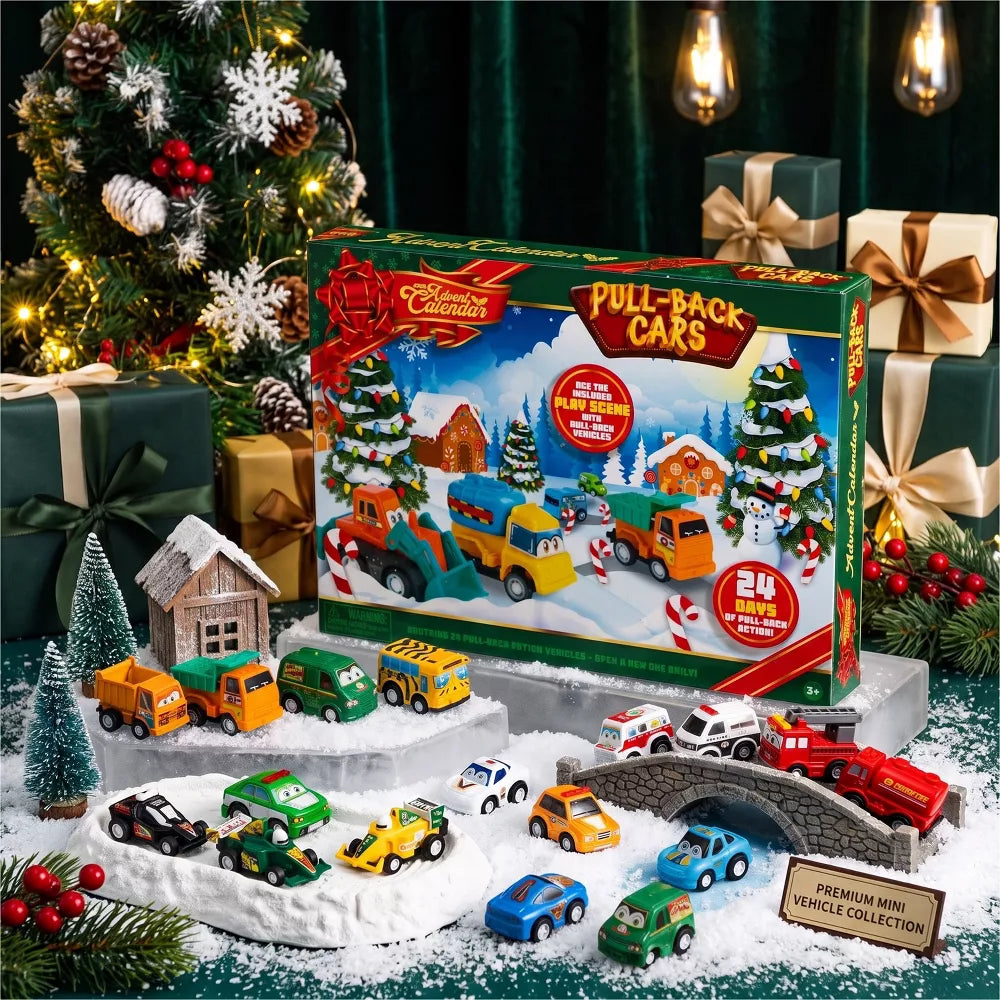 Toy Car Advent Calendar Pull-Back Action 24 Vehicles