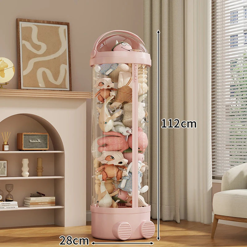 Toy Storage Organizer Clear PVC Zippered Lid Rolling Wheels Ventilated Base