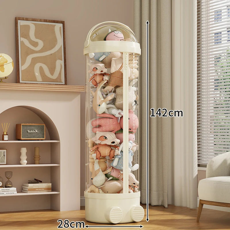 Toy Storage Organizer Clear PVC Zippered Lid Rolling Wheels Ventilated Base