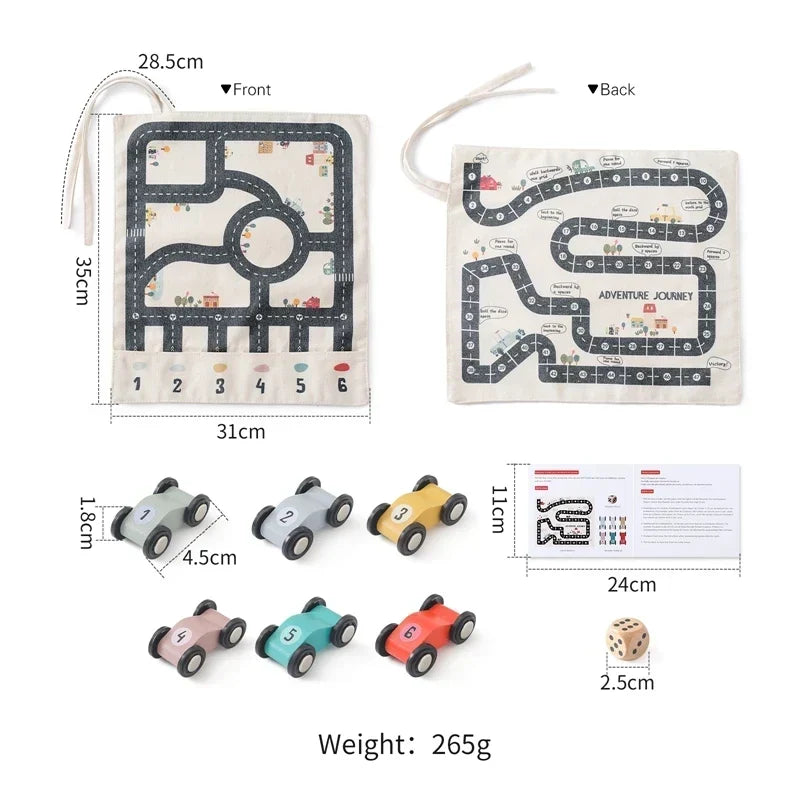 Traffic Play Set Wooden Cars & Dice Rollable Canvas Mat