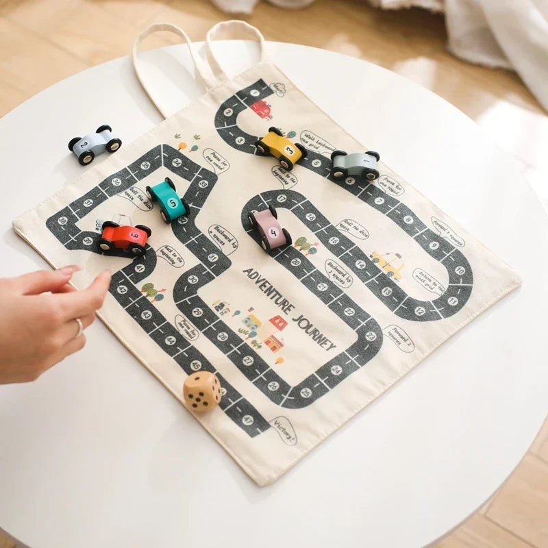 Traffic Play Set Wooden Cars & Rollable Canvas Mat