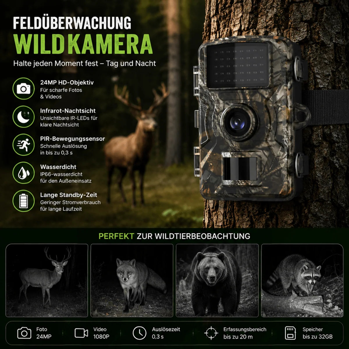 Trail Camera 16 MP Night Vision Motion Detection Weatherproof Design