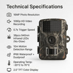 Trail Camera 16MP Infrared Night Vision