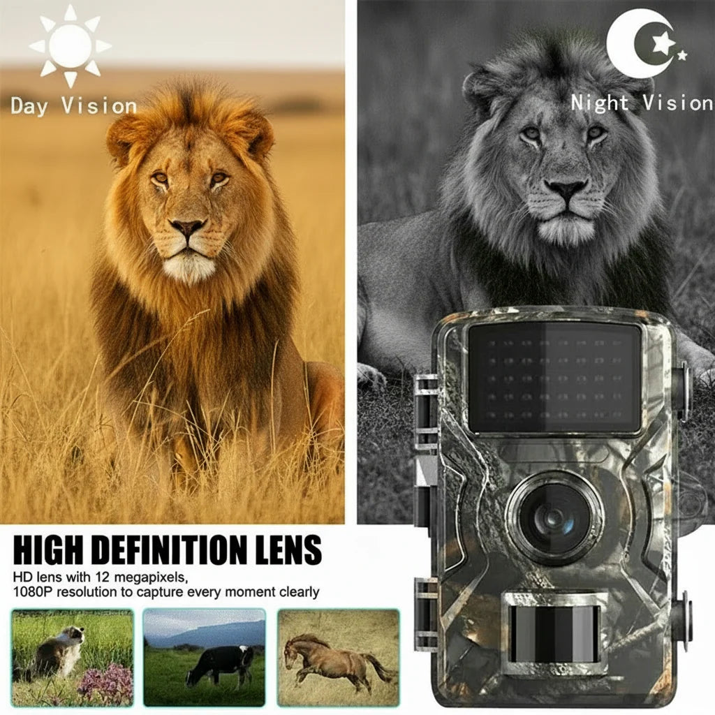 Trail Camera No-Glow Night Vision IP66 Weatherproof 12 MP Photos & 1080P HD Video