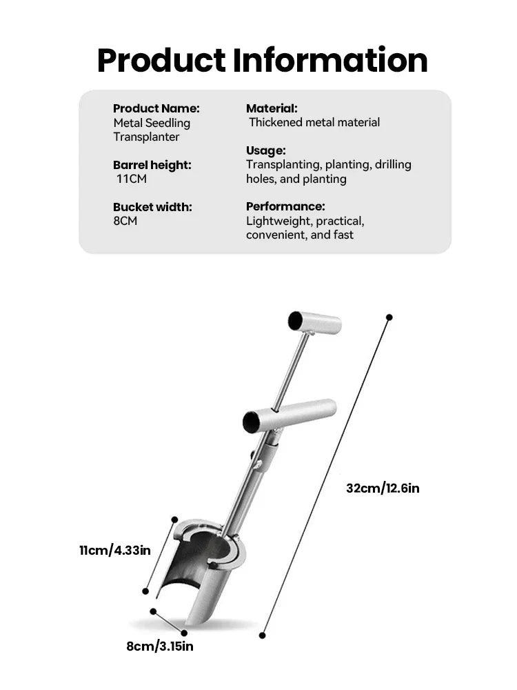 Transplanter Tool Stainless Steel Ergonomic Digging Drum