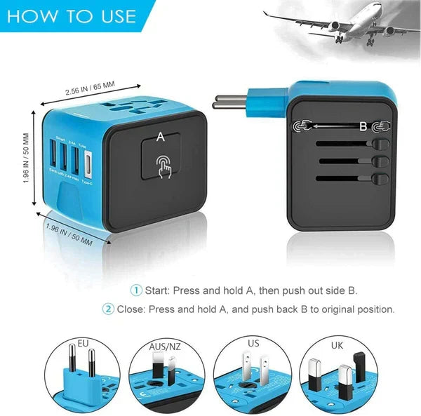 Travel Adapter 150+ Countries 4 USB Ports & AC Outlet