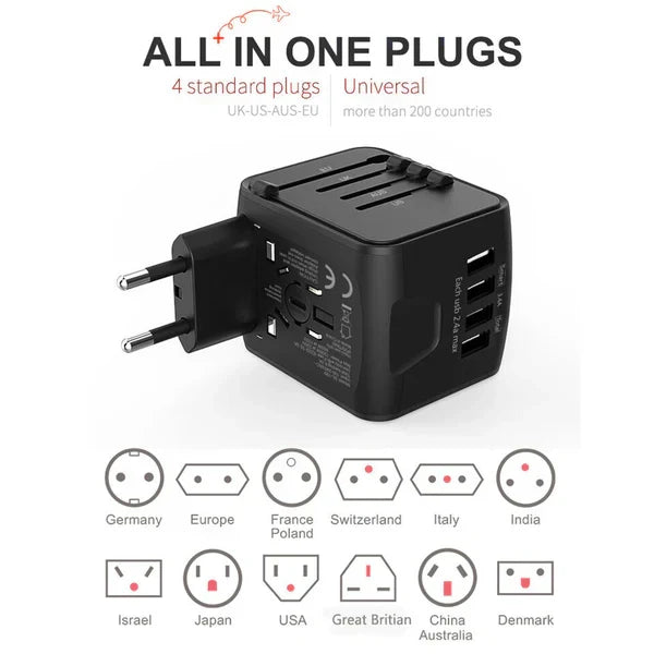 Travel Adapter 150+ Countries 4 USB Ports & AC Outlet