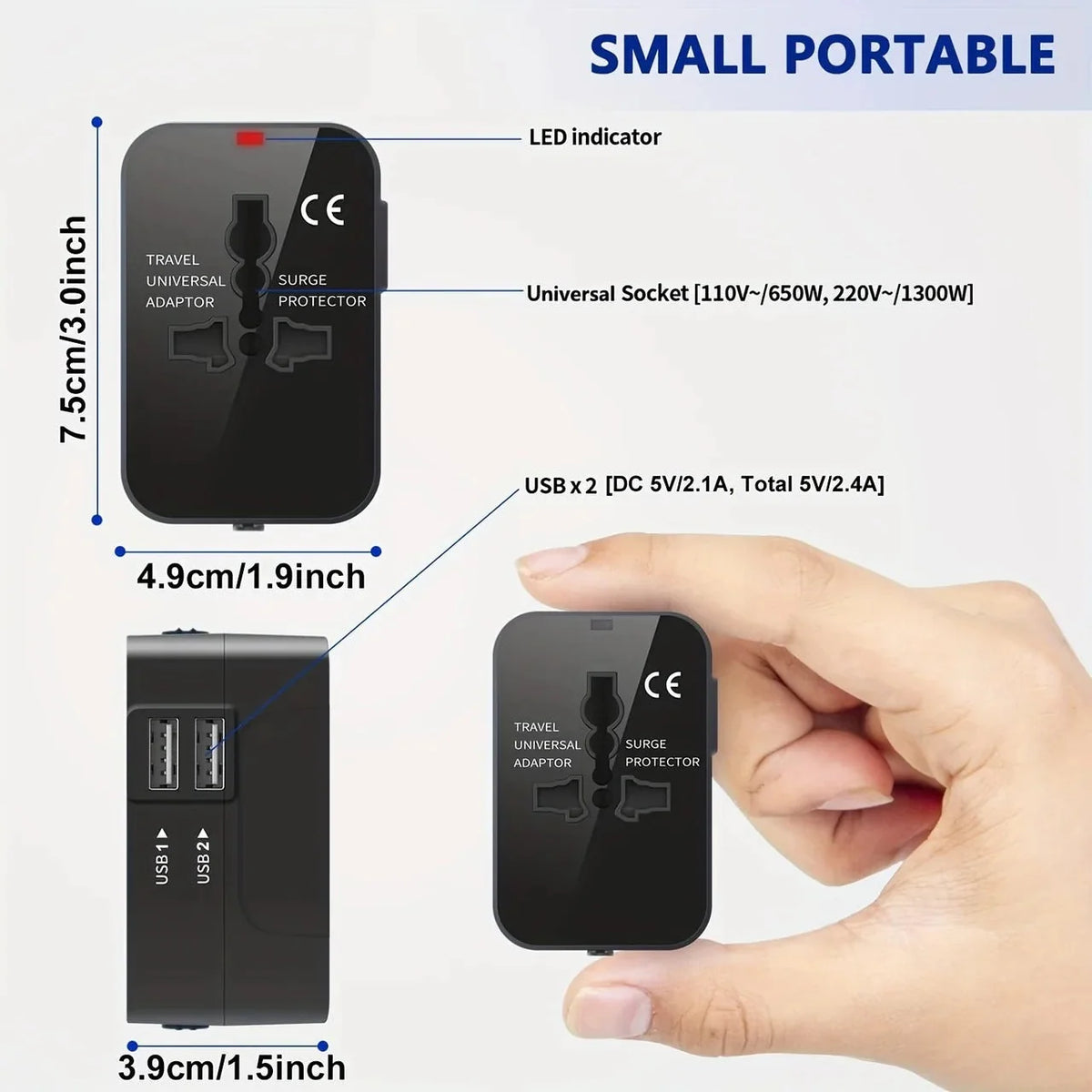 Travel Adapter Dual USB Universal Voltage