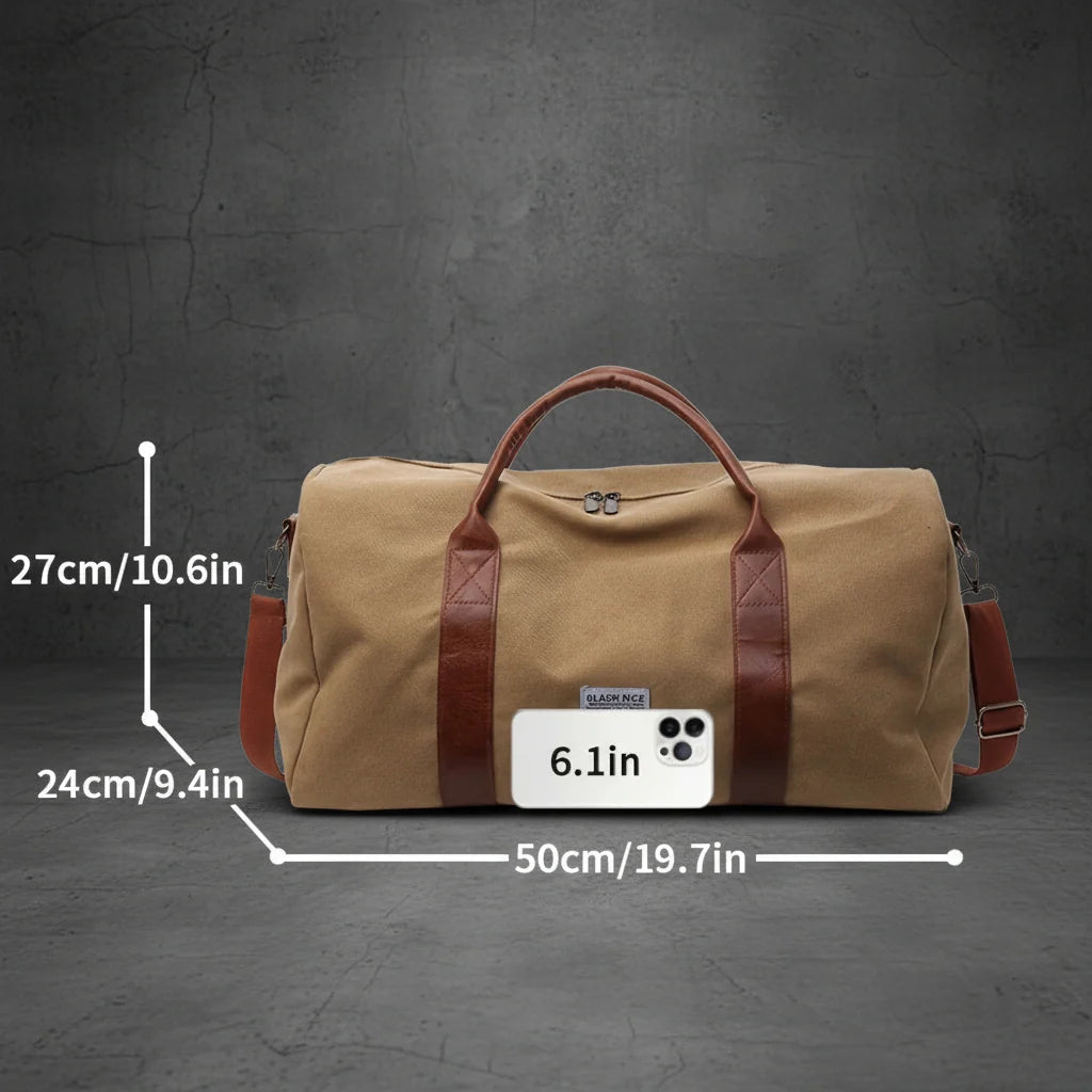 Travel Bag Washed Canvas Leather Details Multiple Pockets