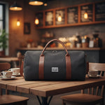 Travel Bag Washed Canvas Leather Details Multiple Pockets