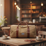 Travel Bag Washed Canvas Leather Details Multiple Pockets