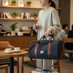 Travel Bag Washed Canvas Leather Details Multiple Pockets