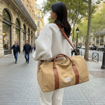 Travel Bag Washed Canvas Leather Details Multiple Pockets