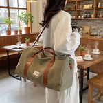 Travel Bag Washed Canvas Leather Details Multiple Pockets