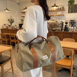 Travel Bag Washed Canvas Leather Details Multiple Pockets