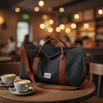 Travel Bag Washed Canvas Leather Details Multiple Pockets