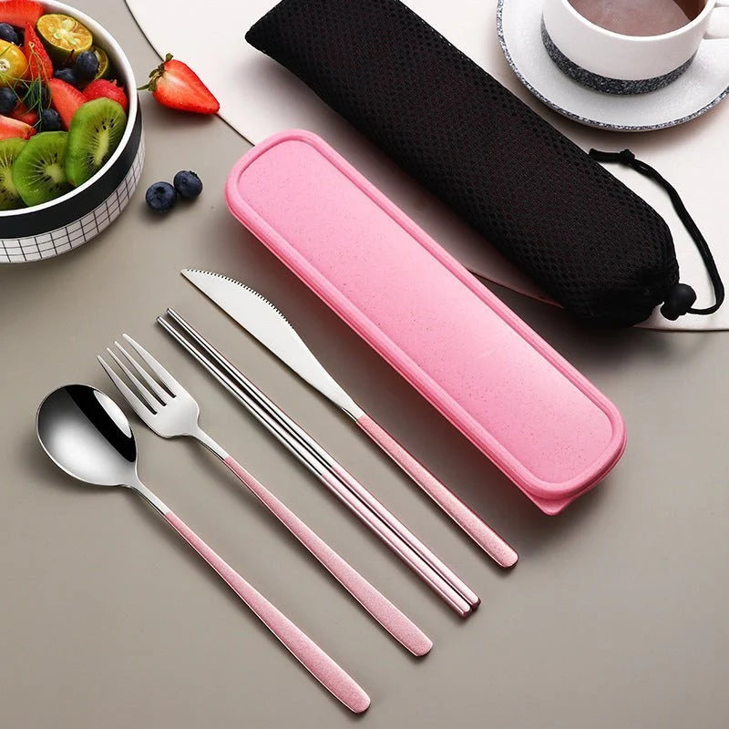 Travel Cutlery Set Stainless Steel 4-Piece With Storage Bag