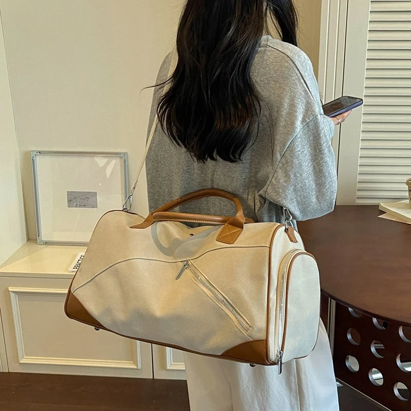 Travel Duffel Bag Durable Canvas Multiple Pockets & Adjustable Strap