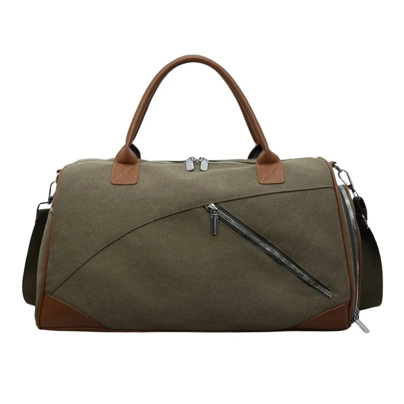 Travel Duffel Bag Durable Canvas Multiple Pockets & Adjustable Strap