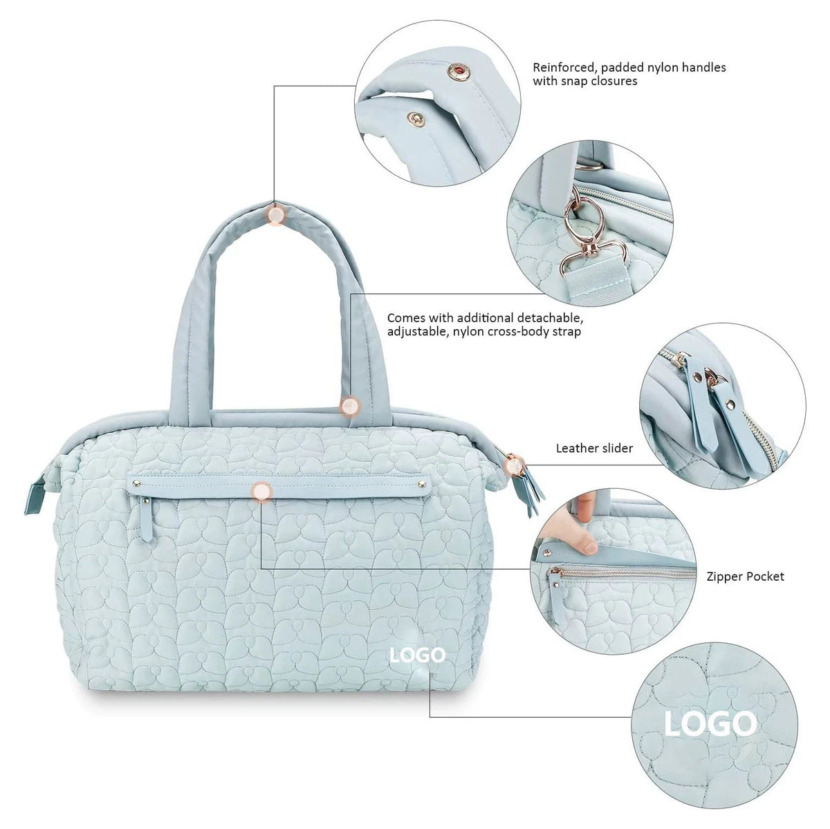 Travel Duffel Bag Quilted & Spacious Adjustable Shoulder Strap