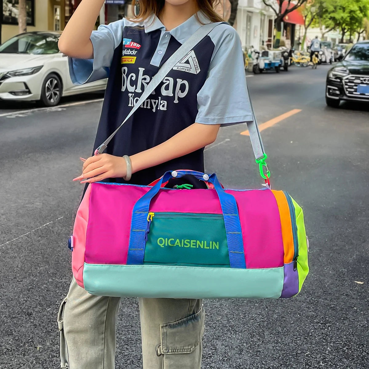 Travel Duffel Bag Water-Resistant Multi-Compartment Padded Handles & Detachable Strap