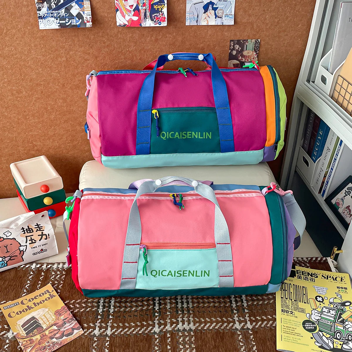 Travel Duffel Bag Water-Resistant Multi-Compartment Padded Handles & Detachable Strap